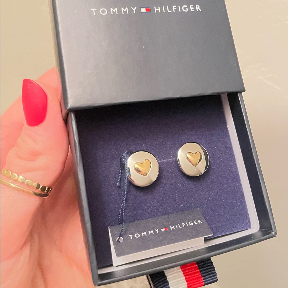 Tommy Hilfiger Two-Tone Heart Stud Earrings - Silver with Gold Heart